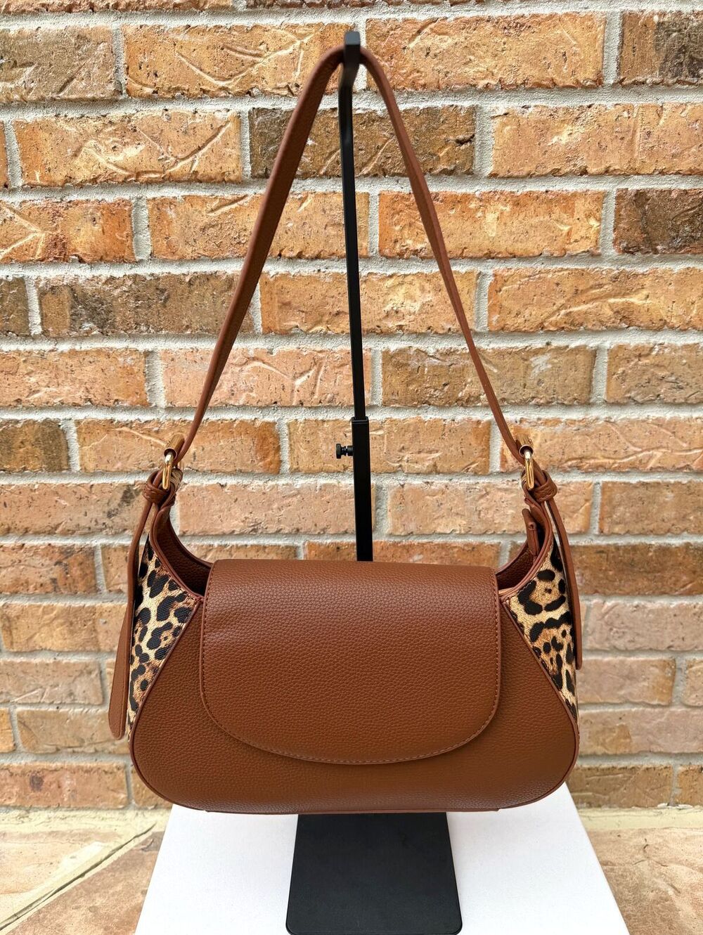 Brown Leopard Print Shoulder Bag Y2K Gold Hardware
